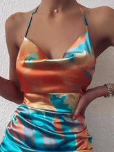 Tie-Dye Halter Ruched Mini Dress with Side Drawstring OutfitFlow
